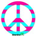 Psycho Stripes Neon Teal and Hot Pink - Peace Sign Car Window Decal 6 x 6 inches