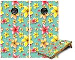 Cornhole Game Board Vinyl Skin Wrap Kit - Beach Flowers Seafoam Green fits 24x48 game boards (GAMEBOARDS NOT INCLUDED)