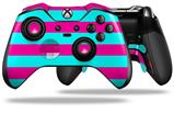 Psycho Stripes Neon Teal and Hot Pink - Decal Style Skin fits Microsoft XBOX One ELITE Wireless Controller