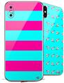 2 Decal style Skin Wraps set for Apple iPhone X and XS Psycho Stripes Neon Teal and Hot Pink