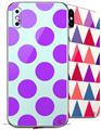 2 Decal style Skin Wraps set for Apple iPhone X and XS Kearas Polka Dots Purple And Blue