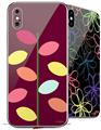 2 Decal style Skin Wraps set for Apple iPhone X and XS Plain Leaves On Burgundy