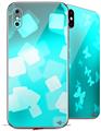 2 Decal style Skin Wraps set for Apple iPhone X and XS Bokeh Squared Neon Teal