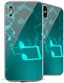 2 Decal style Skin Wraps set for Apple iPhone X and XS Bokeh Music Neon Teal