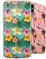 2 Decal style Skin Wraps set for Apple iPhone X and XS Beach Flowers 02 Seafoam Green