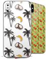 2 Decal style Skin Wraps set for Apple iPhone X and XS Coconuts Palm Trees and Bananas White