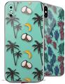 2 Decal style Skin Wraps set for Apple iPhone X and XS Coconuts Palm Trees and Bananas Seafoam Green