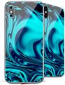 2 Decal style Skin Wraps set compatible with Apple iPhone X and XS Liquid Metal Chrome Neon Blue