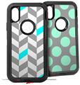 2x Decal style Skin Wrap Set compatible with Otterbox Defender iPhone X and Xs Case - Chevrons Gray And Aqua (CASE NOT INCLUDED)