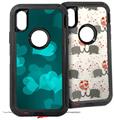 2x Decal style Skin Wrap Set compatible with Otterbox Defender iPhone X and Xs Case - Bokeh Hearts Neon Teal (CASE NOT INCLUDED)