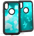 2x Decal style Skin Wrap Set compatible with Otterbox Defender iPhone X and Xs Case - Bokeh Squared Neon Teal (CASE NOT INCLUDED)