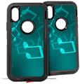 2x Decal style Skin Wrap Set compatible with Otterbox Defender iPhone X and Xs Case - Bokeh Music Neon Teal (CASE NOT INCLUDED)