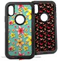 2x Decal style Skin Wrap Set compatible with Otterbox Defender iPhone X and Xs Case - Beach Flowers Seafoam Green (CASE NOT INCLUDED)