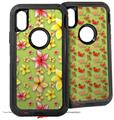 2x Decal style Skin Wrap Set compatible with Otterbox Defender iPhone X and Xs Case - Beach Flowers Sage Green (CASE NOT INCLUDED)