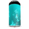 WraptorSkinz Skin Decal Wrap compatible with Yeti 16oz Tall Colster Can Cooler Insulator Bokeh Butterflies Neon Teal (COOLER NOT INCLUDED)