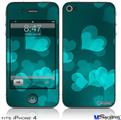 iPhone 4 Decal Style Vinyl Skin - Bokeh Hearts Neon Teal (DOES NOT fit newer iPhone 4S)