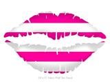 Psycho Stripes Hot Pink and White - Kissing Lips Fabric Wall Skin Decal measures 24x15 inches
