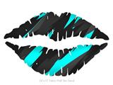 Jagged Camo Neon Teal - Kissing Lips Fabric Wall Skin Decal measures 24x15 inches