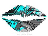Baja 0032 Neon Teal - Kissing Lips Fabric Wall Skin Decal measures 24x15 inches