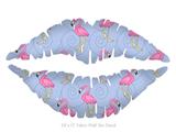 Flamingos on Blue - Kissing Lips Fabric Wall Skin Decal measures 24x15 inches